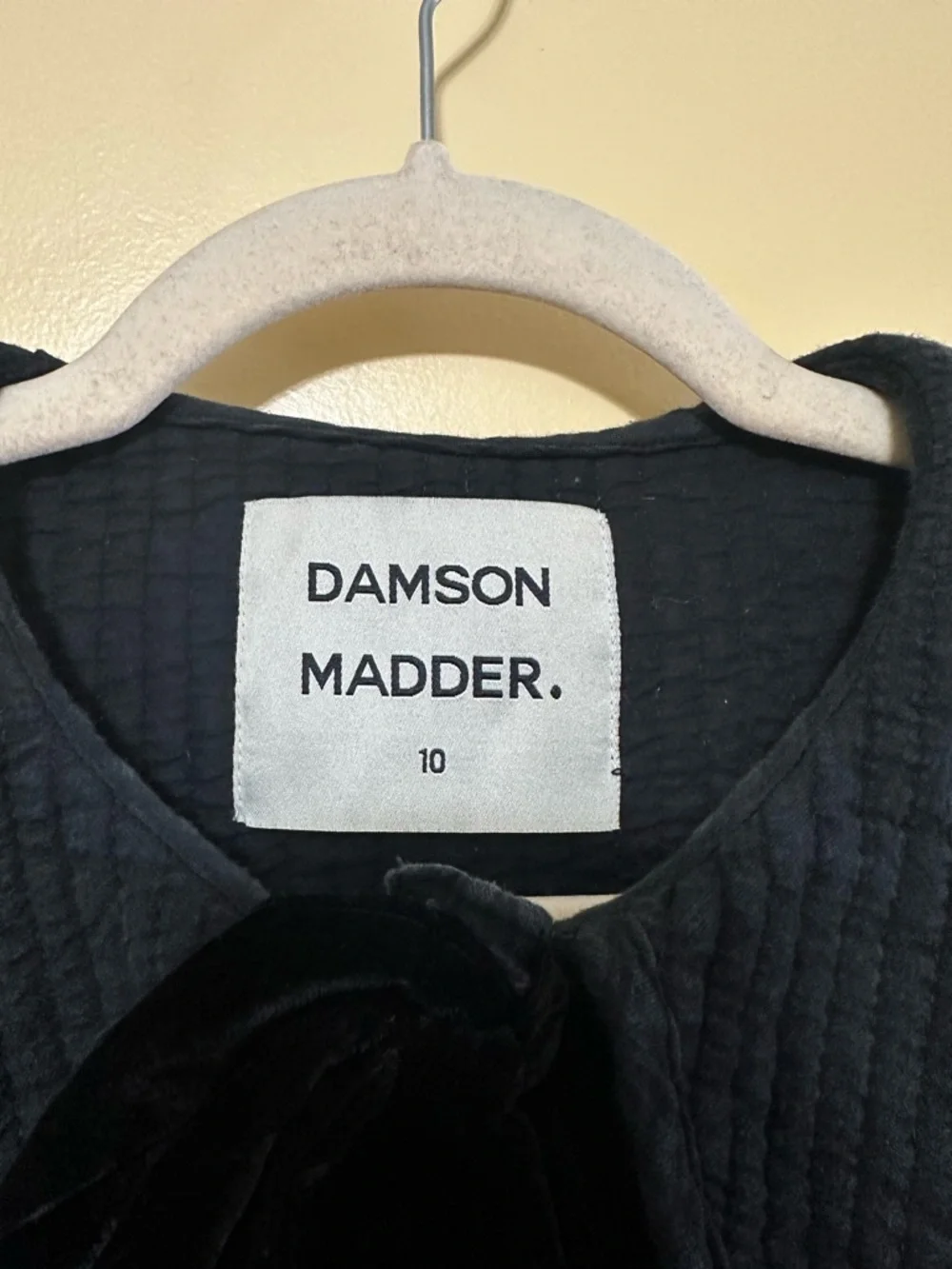 Damson Madder Quilted Peter Pan Collar Button Up Coat Velvet Tie Women 10 Black - Picture 3 of 7